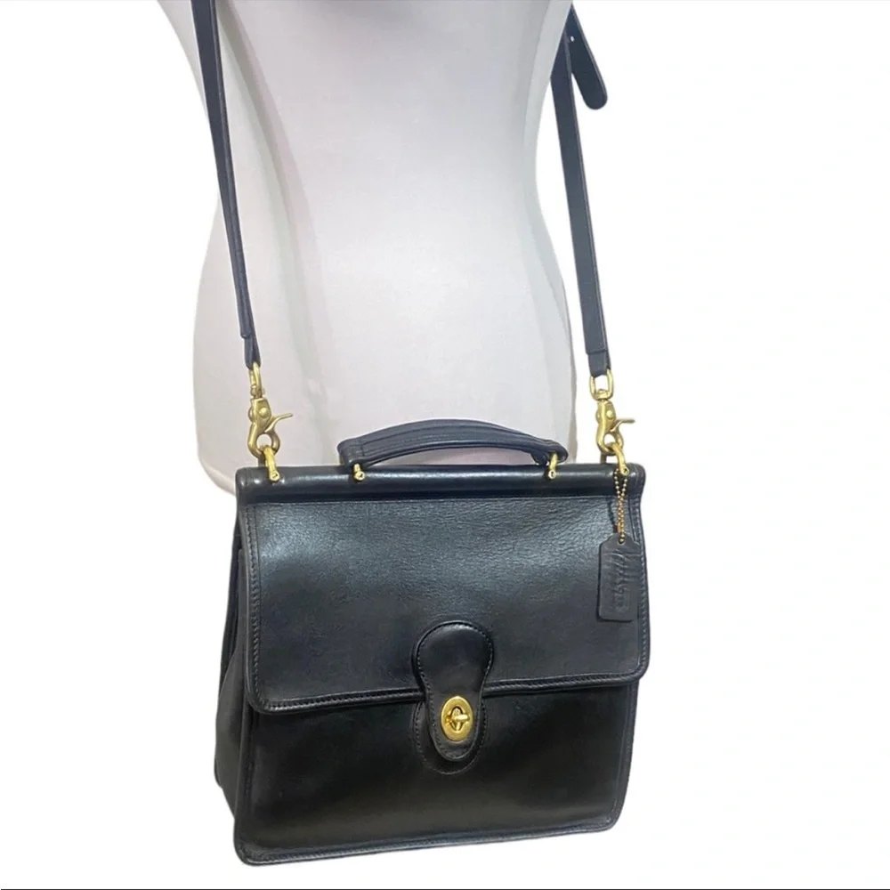 Vintage Coach Willis Black Leather Top Handle Crossbody w/Hangtag - Picture 3 of 5